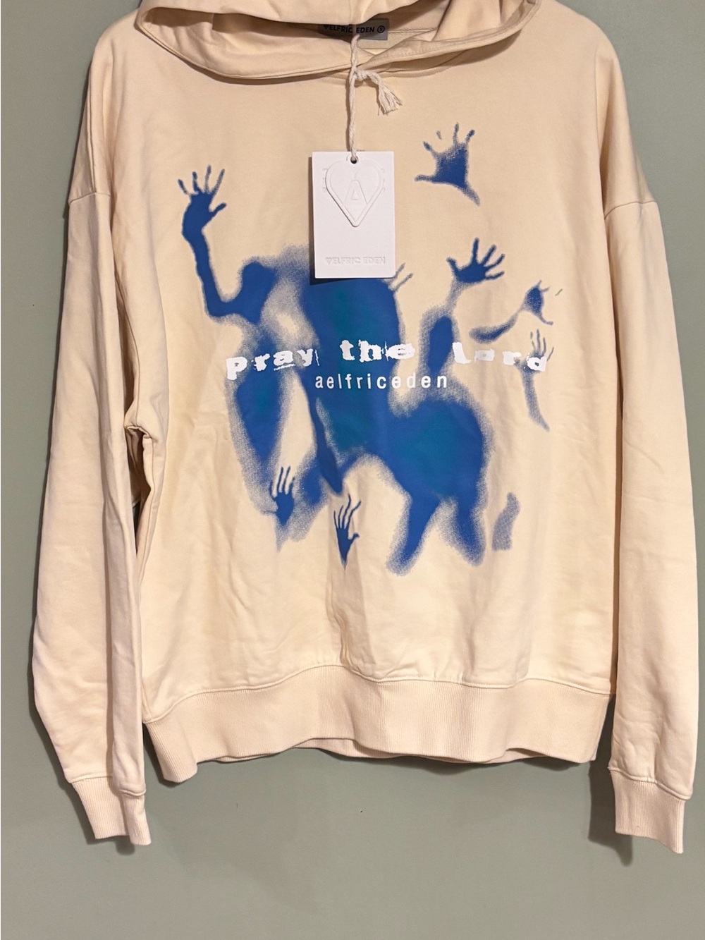 Aelfric Eden Unizex Pray the Lord Cream Hoodie with Blue Graphic S